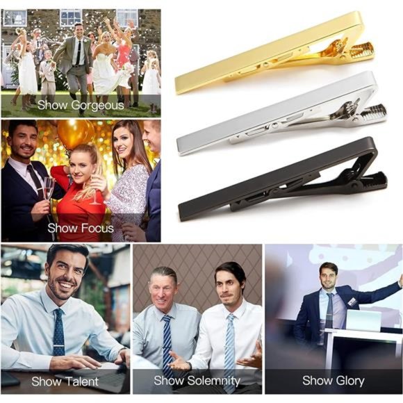 Tie Clip 3Pcs Gold Silver Black, Classic Tie Clips for Men Business - Picture 7 of 7